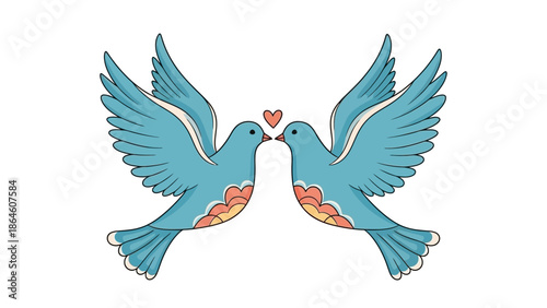 Two blue birds with hearts facing each other illustration