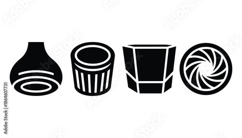 Simple vases silhouettes set vector drawing vases for design flower pot glass ceramic element