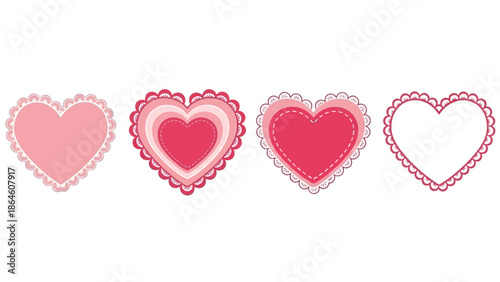 Four decorative hearts arranged in a row on a white background