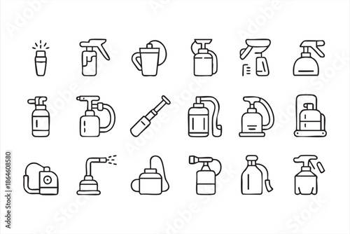 Disinfectant Spray Icons for Cleaning Apps and UI Systems