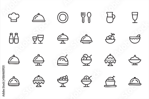 Restaurant Dining Icons for UI Design and Digital Menu Interfaces