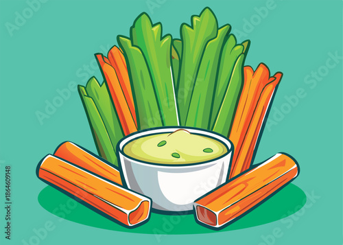 Celery and carrot sticks with dip.