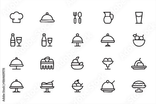 Restaurant Dining Icons for UI Design and Digital Menu Interfaces
