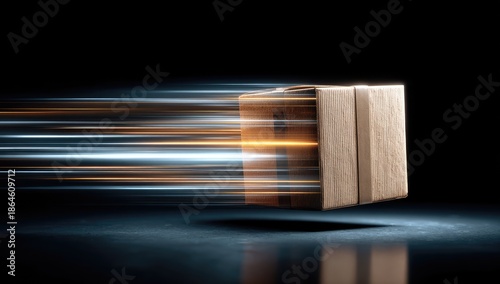 Wallpaper Mural Cardboard box in motion, streaking with light trails on black background Torontodigital.ca