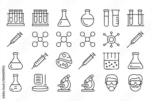 Chemistry and Biology Line Icons for Laboratory Interfaces and Scientific Software