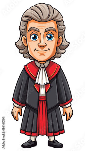 Smiling judge in formal robes.