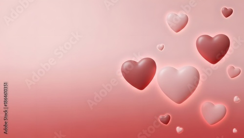 3D hearts with glowing edges on soft pink gradient background