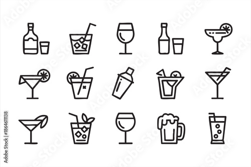 Cocktail and Drink Line Icons for Nightlife Apps and Restaurant Interfaces