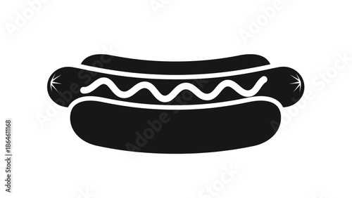 Hot Dog Fast Food Silhouette Vector Icon.