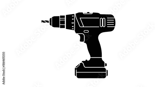 Cordless Power Drill Machine Silhouette Vector Icon.