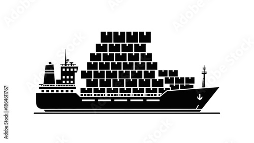 Cargo ship silhouette icon. Container vessel maritime transport symbol.