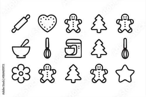 Christmas Baking Line Icons for Cookie Recipes, Holiday Desserts, and Kitchen Graphics