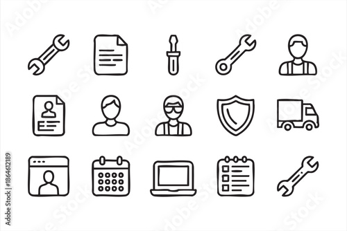 Service Maintenance Line Icons for Business Operations and Technician Dashboards