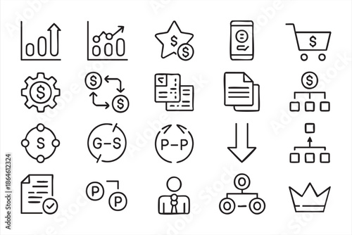 Finance and Business Line Icons for Payment Systems and Ecommerce Dashboards