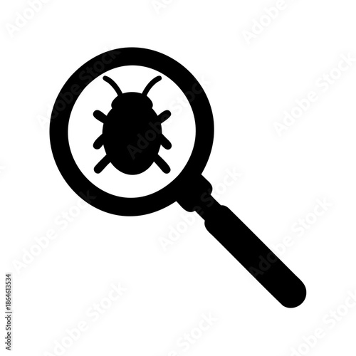Magnifying glass focusing on a bug, representing software debugging process