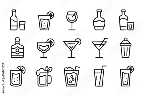 Cocktail Glass and Bottle Icons for UI and Menu Systems