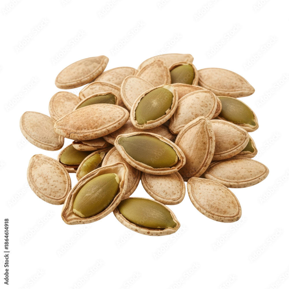 Obraz premium Pumpkin Seeds Pile Isolated Black Background