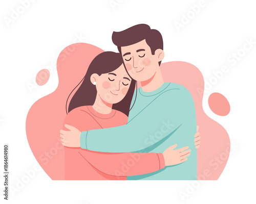 A loving couple embracing each other with closed eyes, conveying a sense of deep affection and comfort.