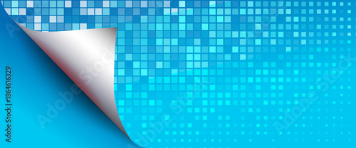 Disco ball pattern. Blue square mosaic backdrop. Night club background with mirror foil texture. Vector illustration of vintage abstract shining colorful halftone wallpaper. Pool tile wall pattern.