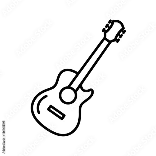 Acoustic Guitar Icon Outline, Musical Instrument Vector Graphic