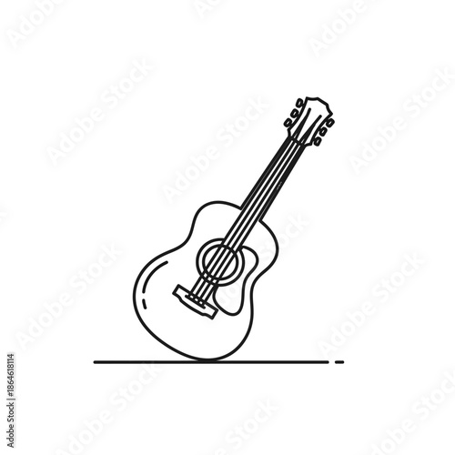 Acoustic guitar icon outline, musical instrument, vector illustration, simple design