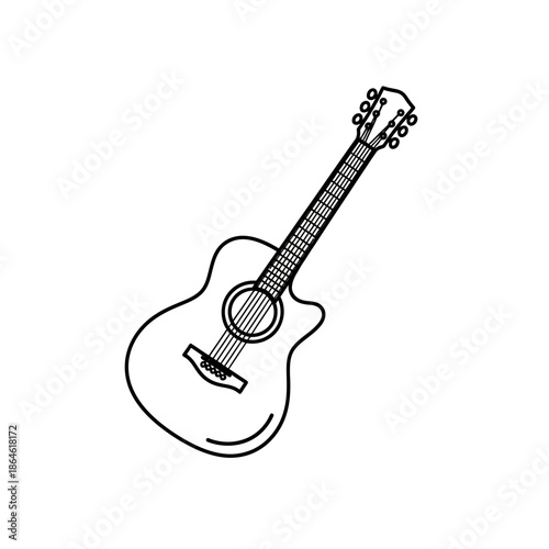 Acoustic Guitar Icon Vector Outline Simple Line Art Music Instrument