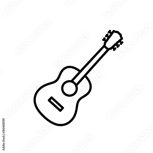 Acoustic guitar icon, line art, isolated on white background, vector illustration