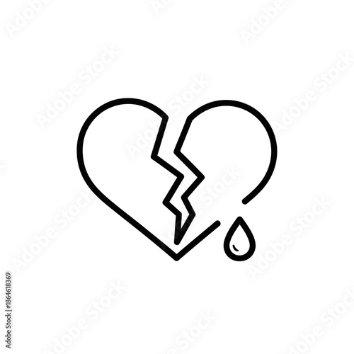 Heart with a Break and Tear Drop Illustration Expressing Emotional Pain