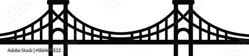 Suspension bridge icon illustration, modern architectural symbol, black silhouette design, isolated infrastructure graphic, transportation engineering concept vector, minimal flat style