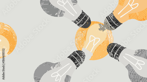 Illustration showing several light bulbs clustered around a central glowing light bulb with a bright aura