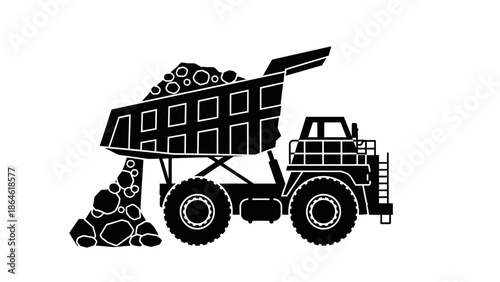Heavy duty mining dump truck unloading rocks illustration