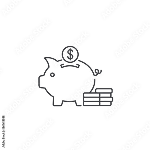 Minimalist Line Drawing of Piggy Bank with Coins for Financial Savings Concept