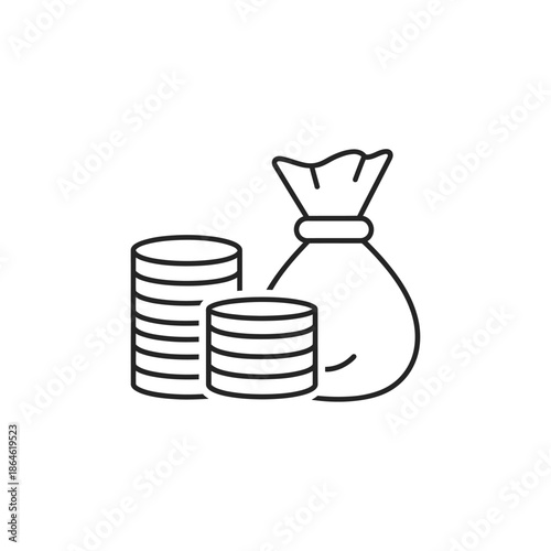 Simple Line Drawing of Coins and Money Bag for Financial Concepts