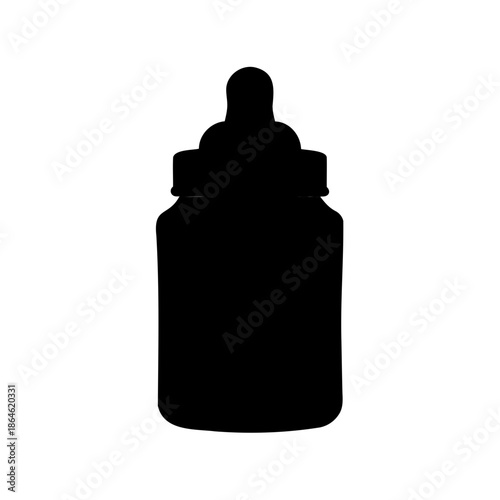 Silhouette of a baby bottle, a symbol of infancy, motherhood, and care