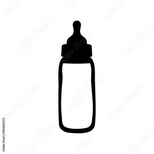 Baby Bottle Silhouette in Black and White for Infant Feeding Illustration