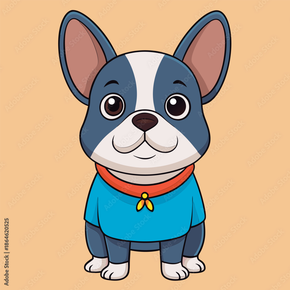 Obraz premium Cute cartoon dog wearing a blue shirt.