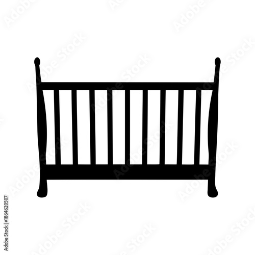Silhouette of a baby crib with spindles against a white background