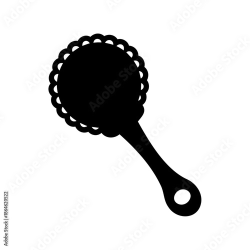 Silhouette of a vintage style handheld mirror with ornate scalloped border