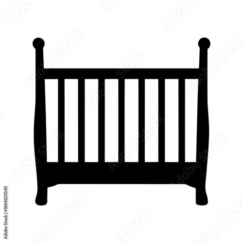 Graphic silhouette representation of a baby crib with straight slats