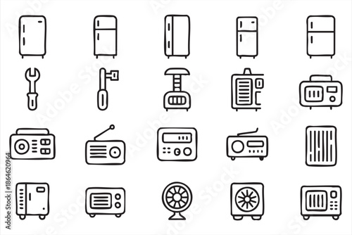 Domestic Electronics and Maintenance Tool Line Icons for UI