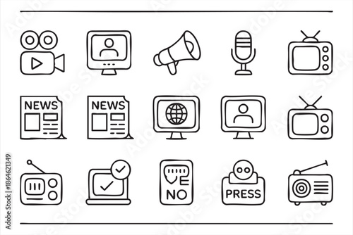 Journalism and Press Line Icons for Digital News Interfaces