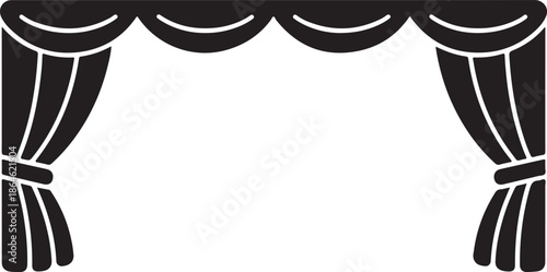 Stage Curtain Drapery Black Silhouette Vector.