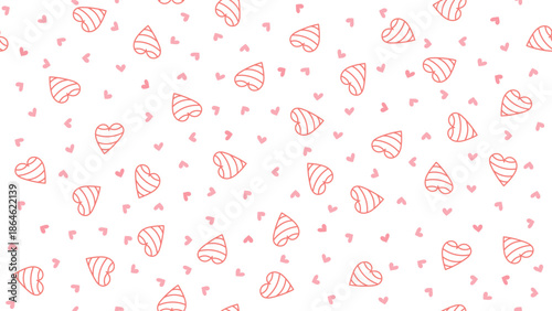 Seamless pattern of hand drawn pink hearts with striped and solid hearts