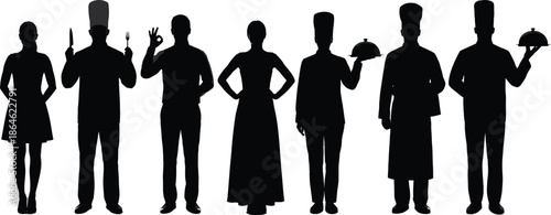 Professional Chef Silhouettes and Restaurant Staff Figures Set for Culinary Service Catering Hospitality Industry Kitchen Cooking and Fine Dining Design
