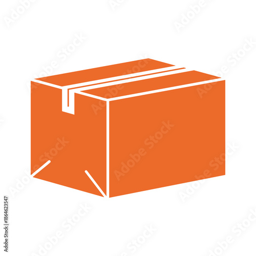 Orange delivery box with open flap on white background