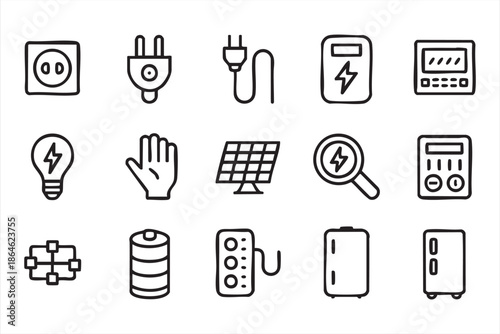 Electrical Power Supply Line Icons for Modern UI Design