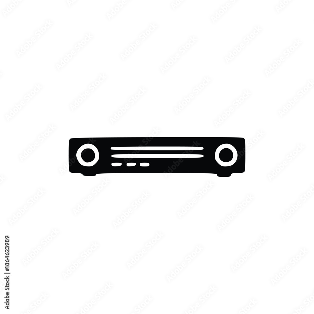 Fototapeta premium A minimalist black and white illustration of a stereo receiver or audio amplifier.
