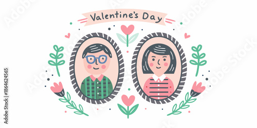 A charming valentine s day illustration featuring a couple in a decorative frame