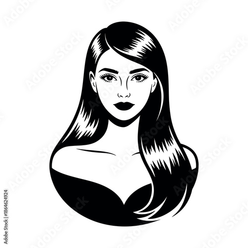 Woman with long flowing dark hair poses elegantly with a strong facial.