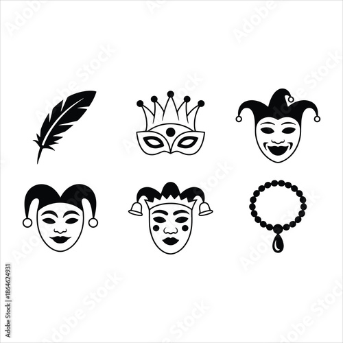 set of funny mardi gras religion cartoon faces